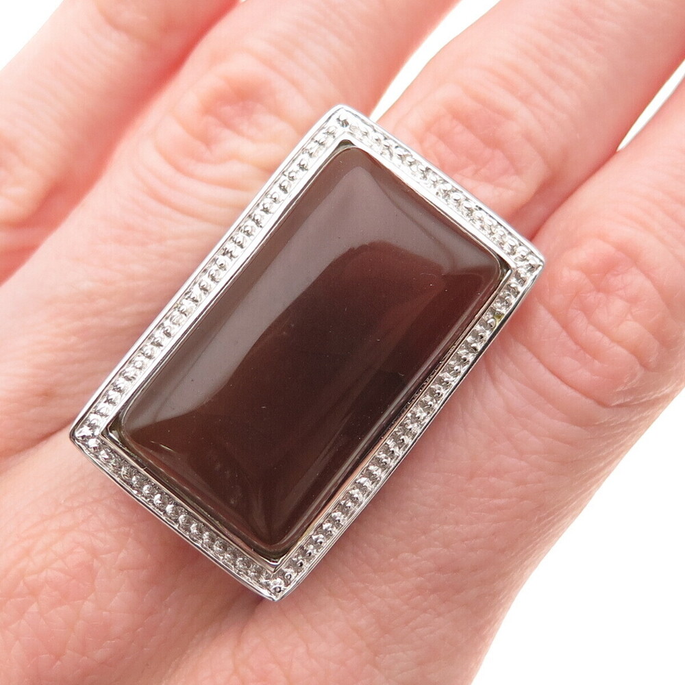 Ken Crafts 925 Sterling Silver Vintage Real Agate Ornate Ring Size 8